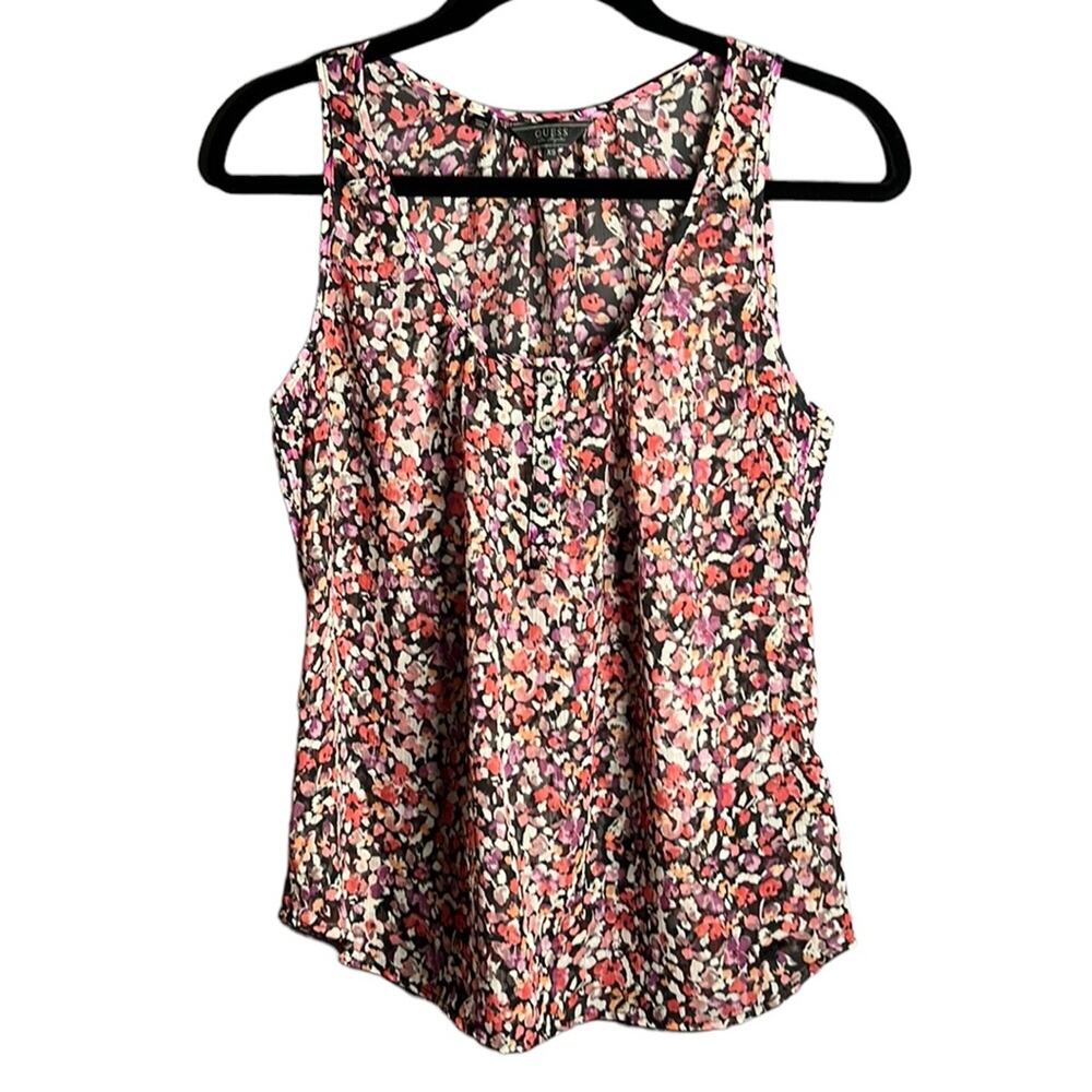 Guess Black Pink Floral Sheer Sleeveless Blouse XS